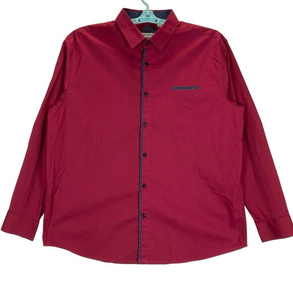 Alex Vando Men's Shirt XXL Long Sleeve Pattern Collar Cuffs Button Up Burgundy - Picture 1 of 9